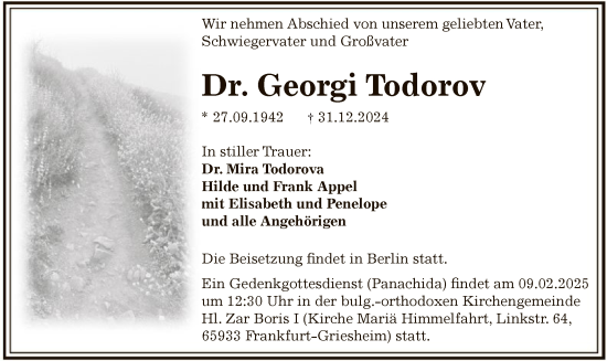 Traueranzeige von Georgi Todorov von OF