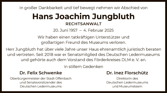 Traueranzeige von Hans Joachim Jungbluth von OF