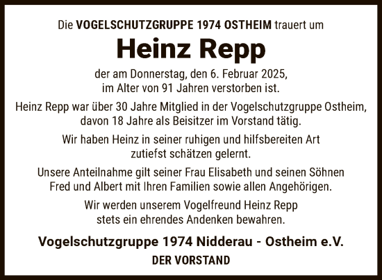 Traueranzeige von Heinz Repp von OF