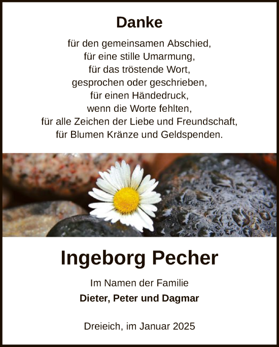 Traueranzeige von Ingeborg Pecher von OF