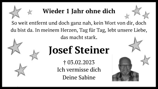 Traueranzeige von Josef Steiner von OF