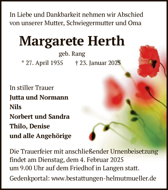 Traueranzeige von Margarete Herth von OF