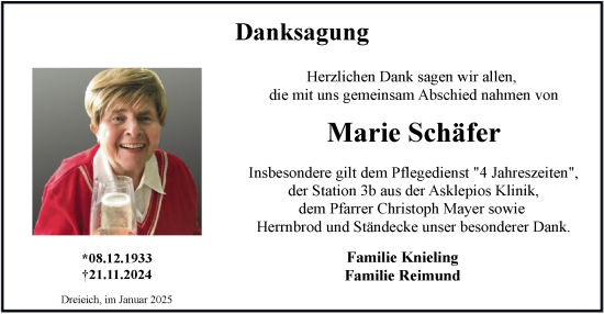 Traueranzeige von Marie Schäfer von OF