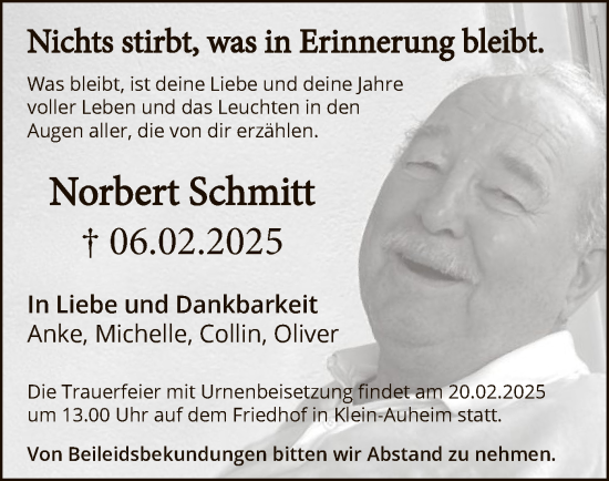 Traueranzeige von Norbert Schmitt von OF