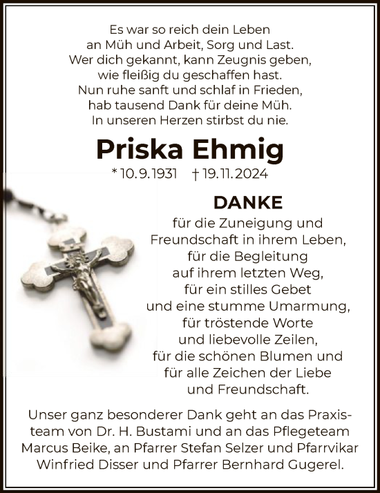 Traueranzeige von Priska Ehmig von OF