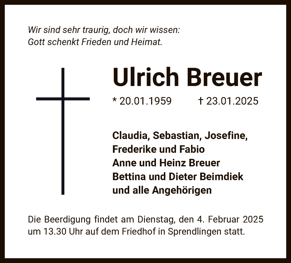  Traueranzeige für Ulrich Breuer vom 01.02.2025 aus OF