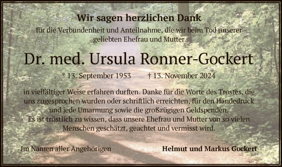 Traueranzeige von Ursula Ronner-Gockert von OF