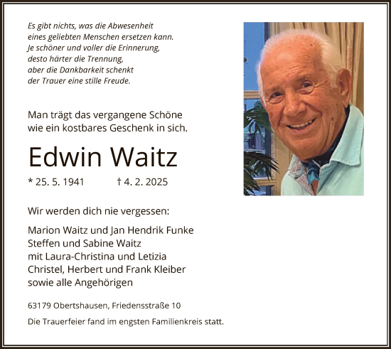Traueranzeige von Edwin Waitz von OF