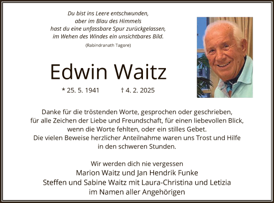 Traueranzeige von Edwin Waitz von OF