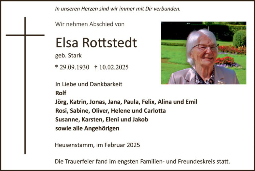  Traueranzeige für Elsa Rottstedt vom 08.03.2025 aus OF