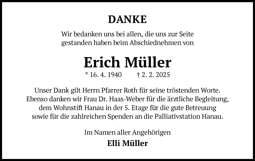  Traueranzeige für Erich Müller vom 08.03.2025 aus OF