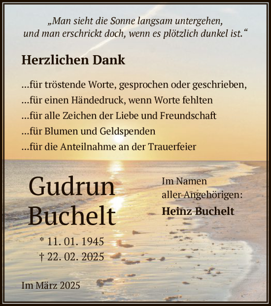 Traueranzeige von Gudrun Buchelt von OF