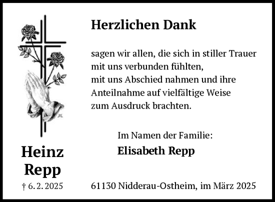 Traueranzeige von Heinz Repp von OF