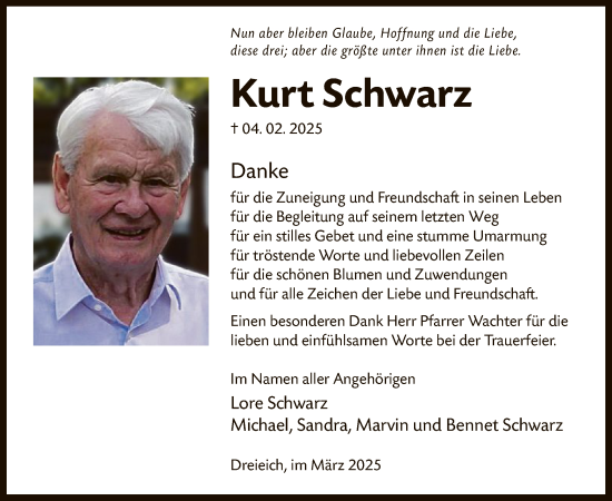 Traueranzeige von Kurt Schwarz von OF