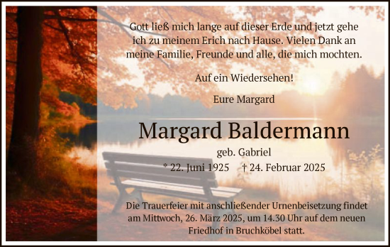 Traueranzeige von Margard Baldermann von OF