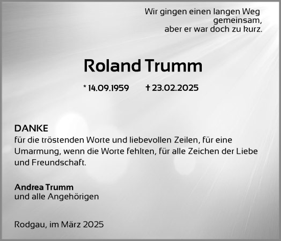 Traueranzeige von Roland Trumm von OF