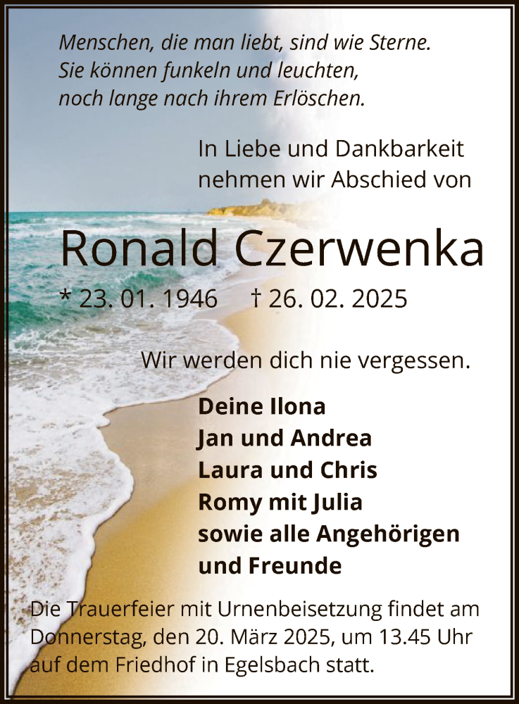  Traueranzeige für Ronald Czerwenka vom 08.03.2025 aus OF