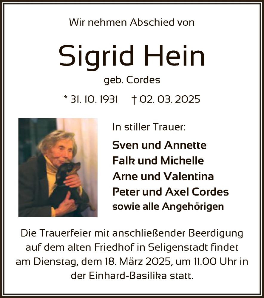  Traueranzeige für Sigrid Hein vom 08.03.2025 aus OF