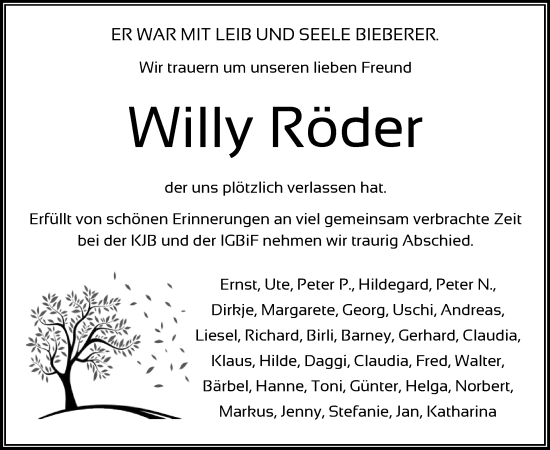 Traueranzeige von Willy Röder von OF