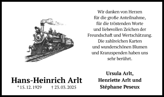 Traueranzeige von Hans-Heinrich Arlt von OF