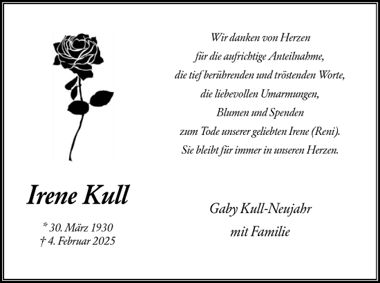 Traueranzeige von Irene Kull von OF