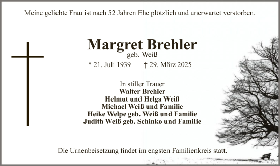 Traueranzeige von Margret Brehler von OF