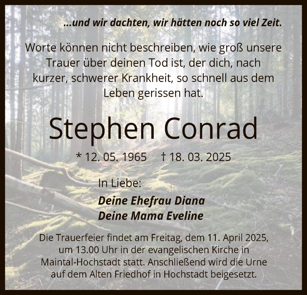  Traueranzeige für Stephen Conrad vom 05.04.2025 aus OF