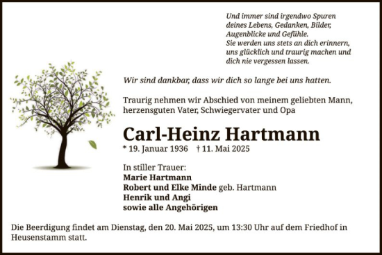Traueranzeige von Carl-Heinz Hartmann von OF