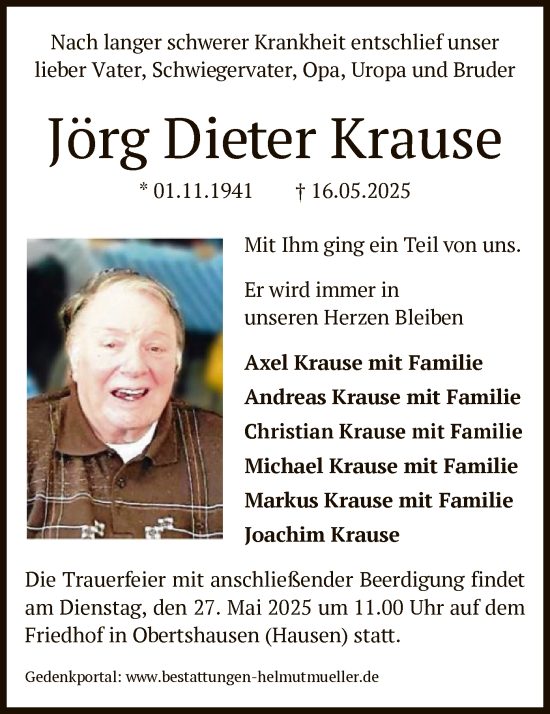 Traueranzeige von Jörg Dieter Krause von OFOP
