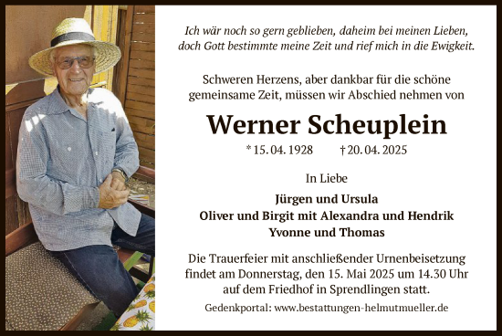 Traueranzeige von Werner Scheuplein von OF