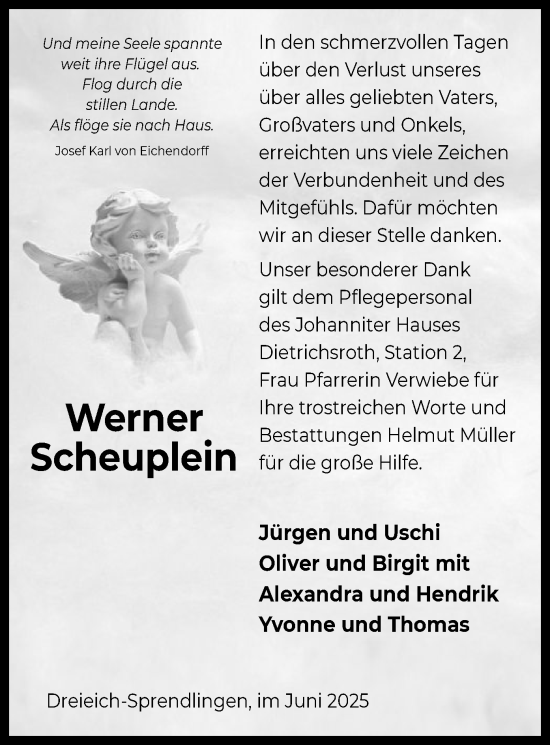 Traueranzeige von Werner Scheuplein von OFOP