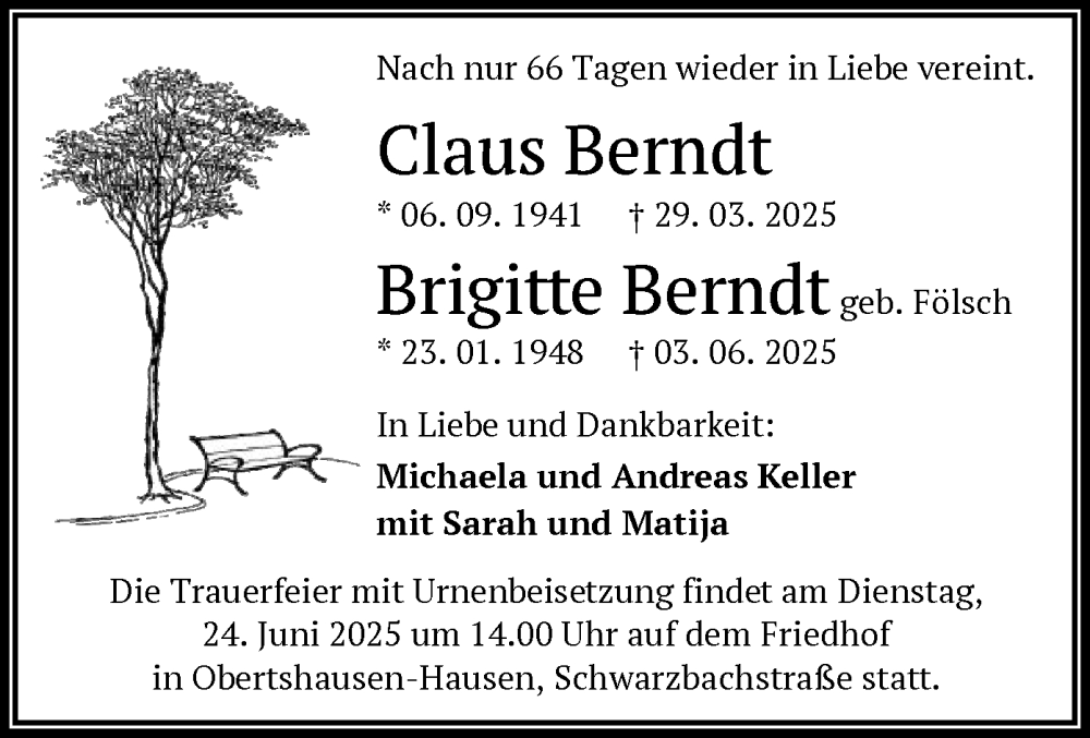  Traueranzeige für Claus Berndt vom 21.06.2025 aus OF0T