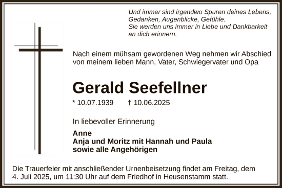 Traueranzeige von Gerald Seefellner von OF0T