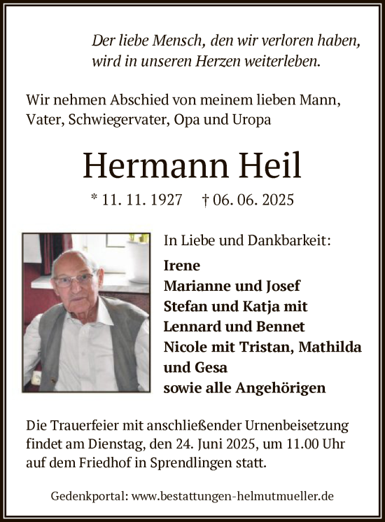 Traueranzeige von Hermann Heil von OFOP