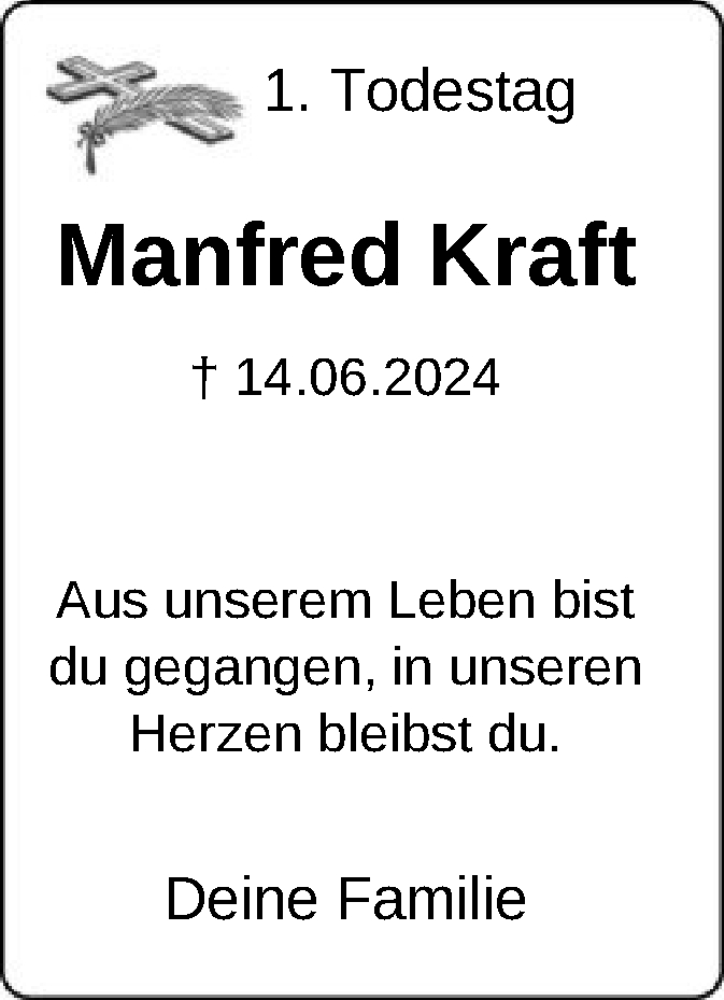  Traueranzeige für Manfred Kraft vom 14.06.2025 aus OFHA