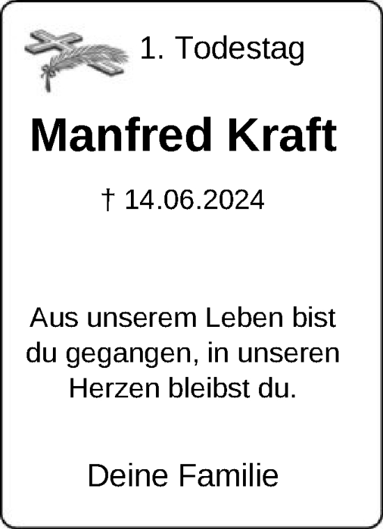 Traueranzeige von Manfred Kraft von OFHA