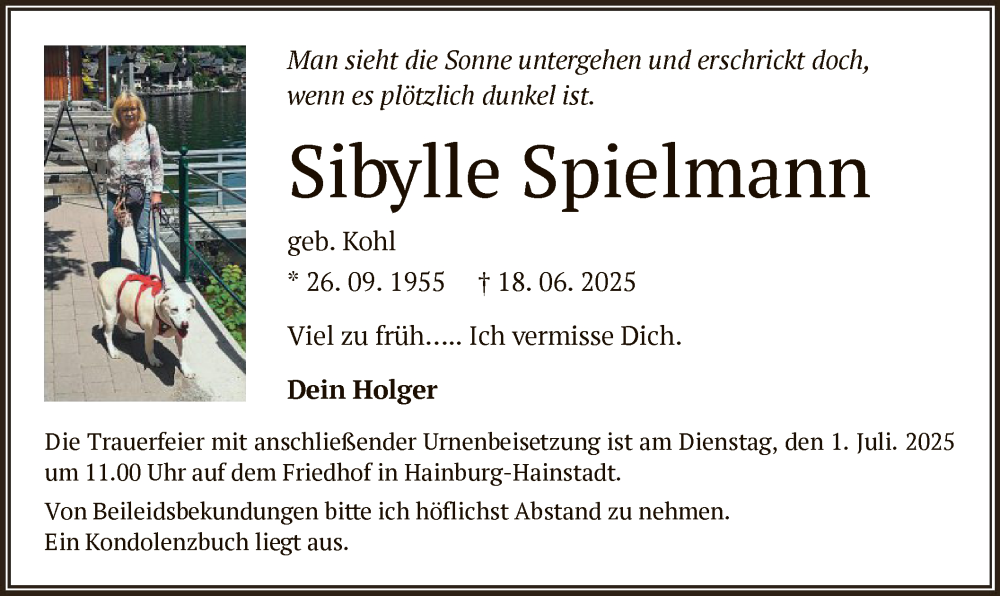  Traueranzeige für Sibylle Spielmann vom 28.06.2025 aus OFOP