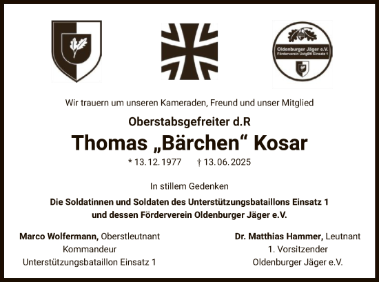 Traueranzeige von Thomas Kosar von OF0W