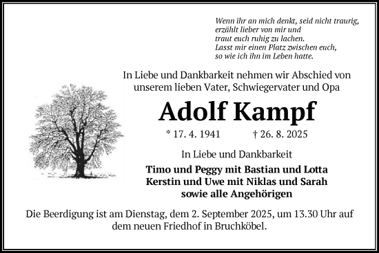 Traueranzeige von Adolf Kampf von OFHA