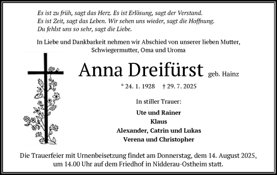 Traueranzeige von Anna Dreifürst von OFHA