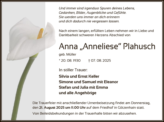 Traueranzeige von Anna Plahusch von OFOP