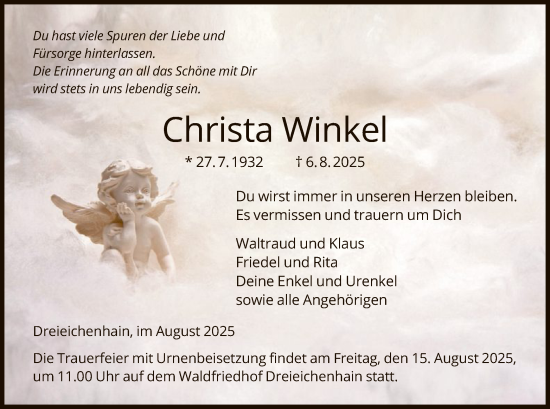 Traueranzeige von Christa Winkel von OFOP