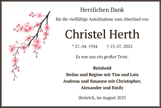 Traueranzeige von Christel Herth von OFOP