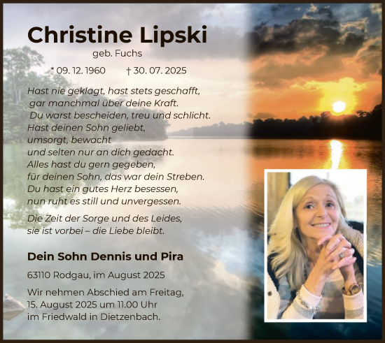 Traueranzeige von Christine Lipski von OF0L