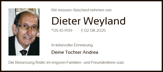 Traueranzeige von Dieter Weyland von OF0L