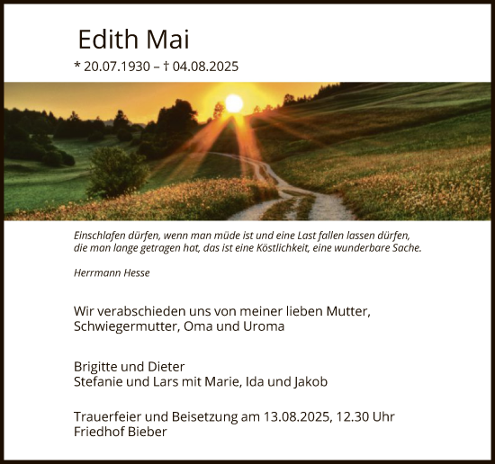 Traueranzeige von Edith Mai von OFOP