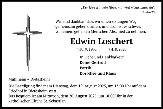 Traueranzeige von Edwin Loschert von OFOP