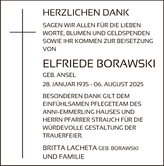 Traueranzeige von Elfriede Borawski von OFOP