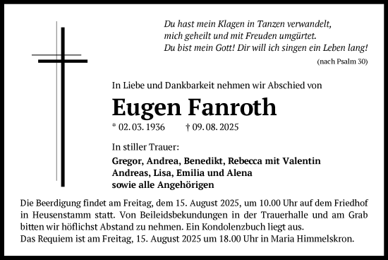 Traueranzeige von Eugen Fanroth von OFOP