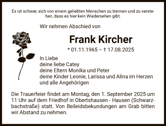 Traueranzeige von Frank Kircher von OFOP
